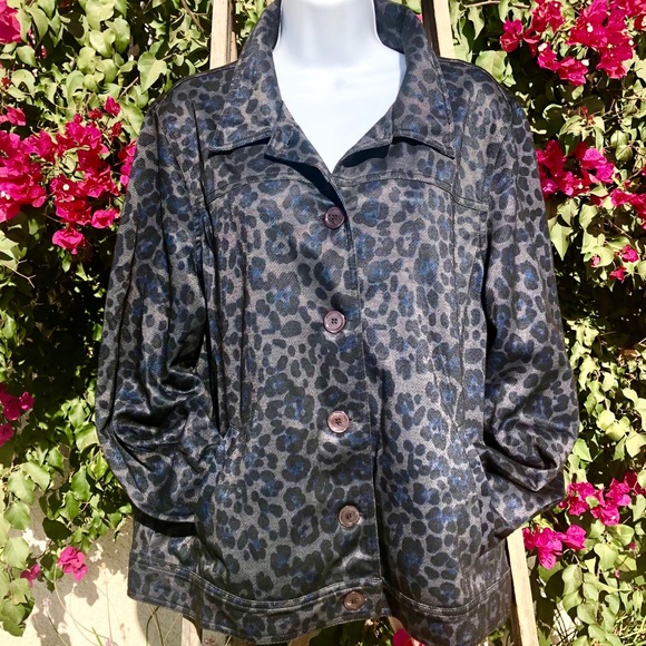 The Tog Shop Jackets & Blazers - The Tog Shop Petites Blue/Black Leopard Jacket